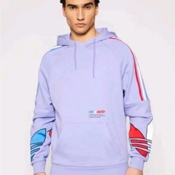 Adidas Tricolor Hoodie Lavender Trefoil Small Pullover - Picture 2 of 13